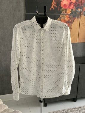 Diesel White Long-Sleeve Shirt with Black Polka Dots L